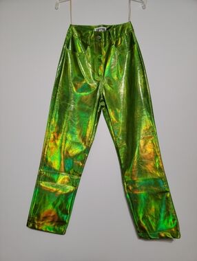 Amylynn Lupe iridescent green metallic pant/trouser NWT size small
